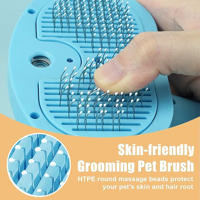 Cat Steam Brush for Shedding, Pet Steam Brush for Dog with Release Button,Anti-Static Pet Spray Hair Removal Comb,Cat Spray Comb for Long & Short Haired Pets,Blue-Mewly Pet