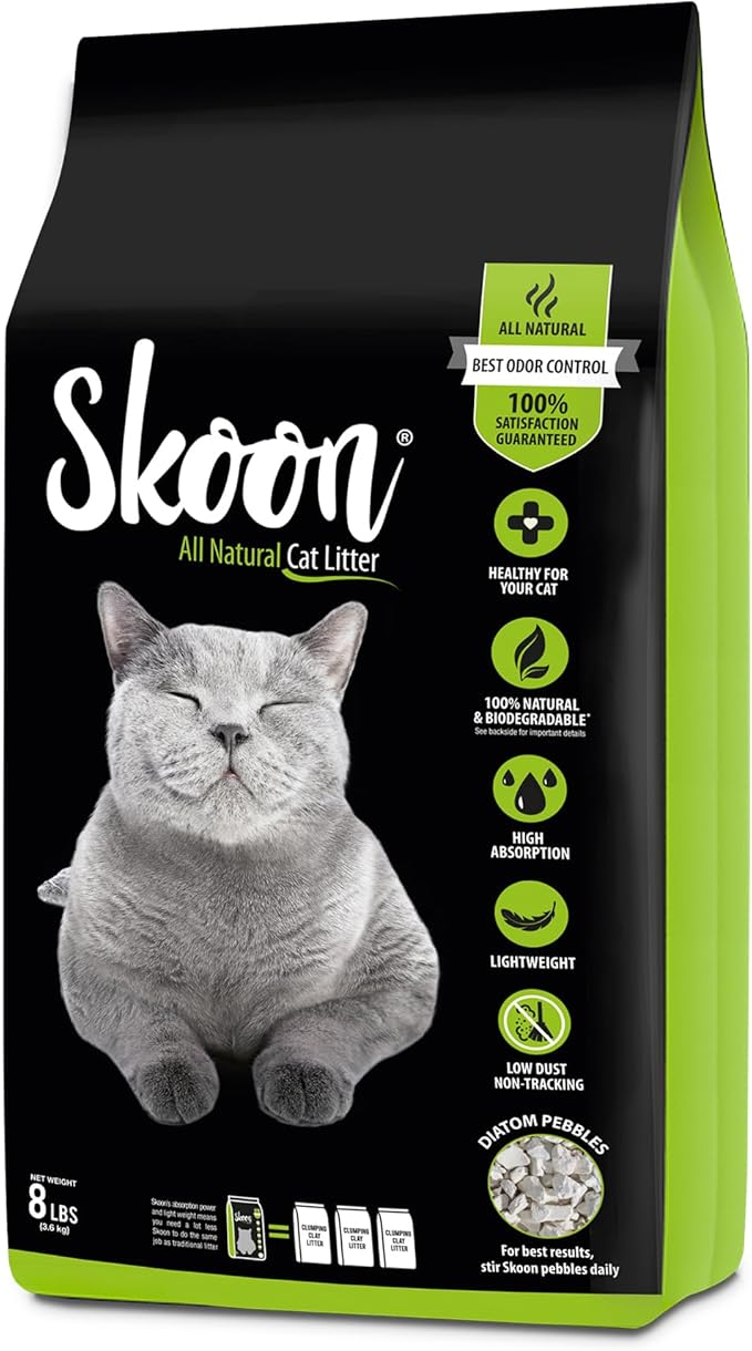 Skoon All Natural Cat Litter (1 Bag) - Original - Lightweight, Low Tracking, Non-Clumping Diatom Pebbles Absorb, Lock, and Seal Waste for Best Odor Control-Mewly Pet