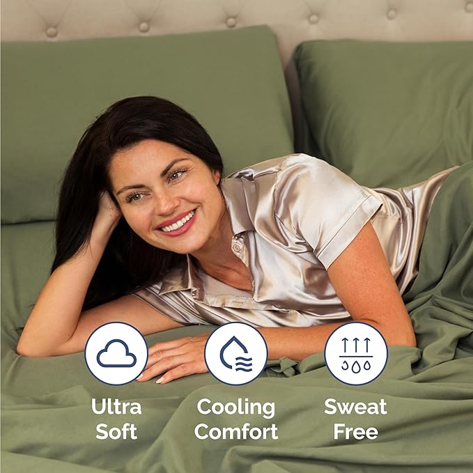 Twin 4 Piece Sheet Set - Comfy Breathable & Cooling - Ultra-Soft Hotel Luxury Bedding Set with 8-16 Inch Deep Pockets - 1 Flat & 1 Fitted Sheet & 2 Pillowcases - Wrinkle Free & Easy Care - Sage Green