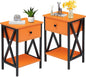 VECELO Nightstands Set of 2, Modern Bedside End Tables, Night Stands with Drawer and Storage Shelf for Living Room Bedroom, Industrial Metal Frame