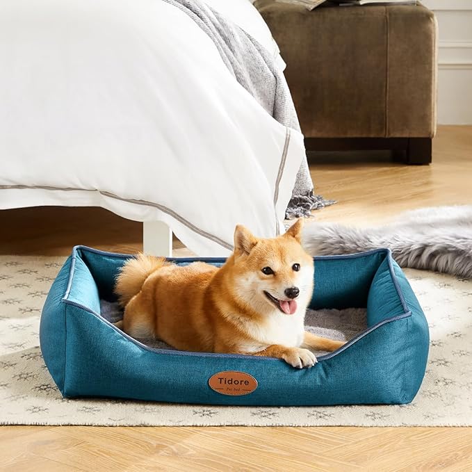 Orthopedic Dog Beds for Medium Dogs, Durable Egg Crate Foam Sofa Dog Bed wit Washable Removable Cover,Waterproof Lining,Pet Bed for Large Dogs (Peacock Blue, 26.4" L x 21.7" W x 6.2" Th)-Mewly Pet