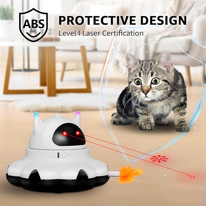 MIKK Cat Laser Toy Cat Feather Toys 2-in-1 Interactive for Indoor Cats Automatic with Remote Control Moving Ambush USB-C Rechargeable Electronic Kitten Toy for Indoor Exercise-Mewly Pet
