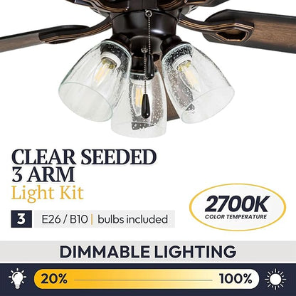 Prominence Home Glenmont, 52 Inch Farmhouse LED Ceiling Fan with Light, Pull Chain, Three Mounting Options, Dual Finish Blades, Reversible Motor - 40278-01 (Oil-Rubbed Bronze)
