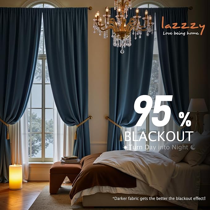 Lazzzy Velvet Blackout Curtains Thermal Insulated Room Window Drapes Super Soft Luxury Curtains for Living Room Bedroom Rod Pocket 2 Panels, Dark Slate, 52" W x 108" L