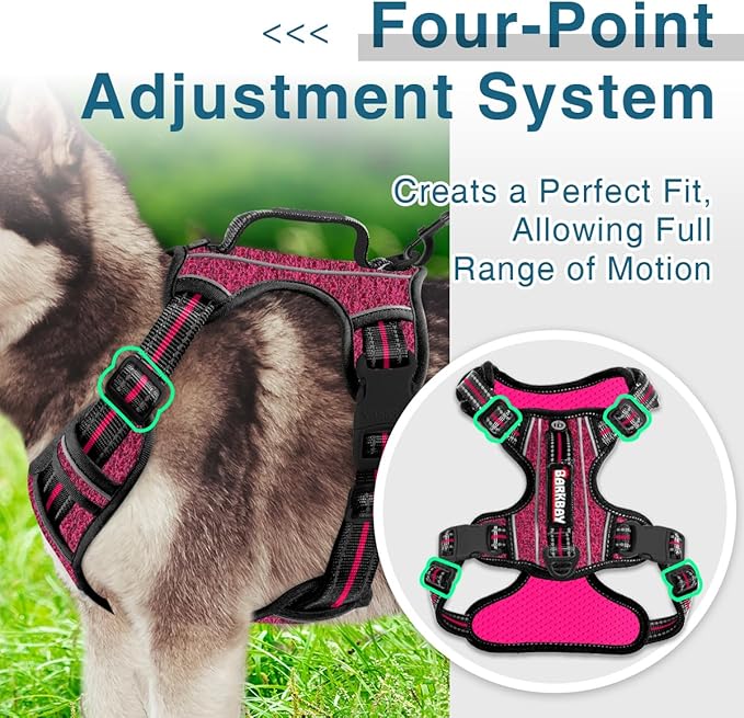 BARKBAY Dog Harness No Pull with ID Tag Pocket - Heavy Duty, Reflective, Easy Control for Large Dogs(Pink/Black,L)-Mewly Pet