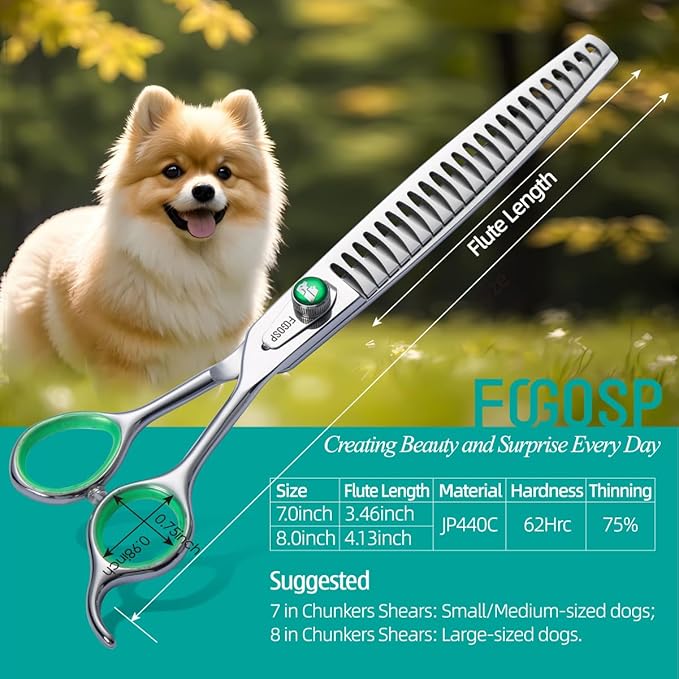 Professional Thinning Shears for Dogs 8 inch Dog Grooming Scissors for Pet Long Chunkers Shears Japanese 440C 70% Thinning Rate 24 Teeth Green Clover-Mewly Pet