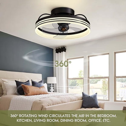 Ceiling Fans with Lights, 360° Rotating Ceiling Fan with Lights and Remote, 6 Wind Speeds Smart Low Profile Ceiling Fan for Bedroom, Kids Room and Living Room 20"