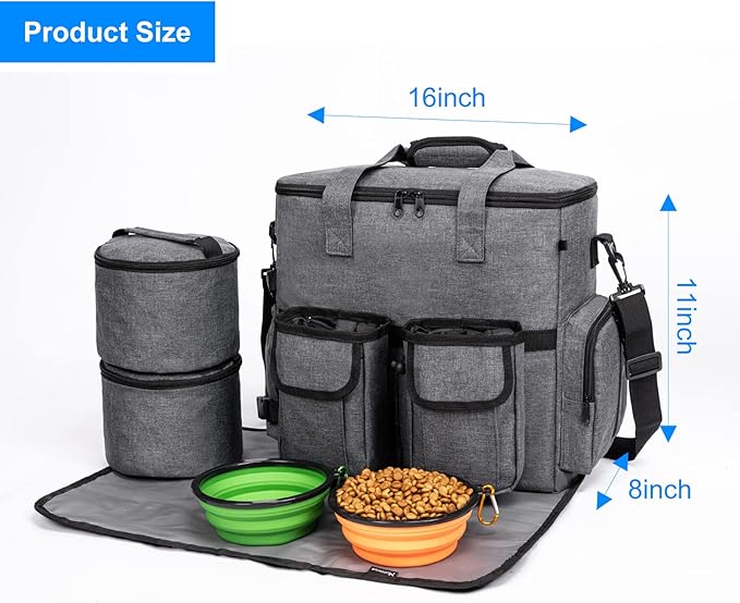 Modoker Dog Travel Bag Backpack, Airline Approved Pet Accessories Organizer for Dog and Cat with Shoulder Strap, 2 Dog Food Storage Containers, 2 Collapsible Dog Bowls,1 Pet Mat, Rose Red-Mewly Pet