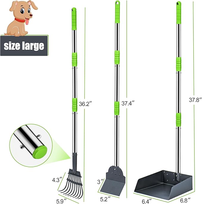 Niubya Pooper Scooper for Dogs, Metal Poop Scooper Tray Spade and Rake Set, Poop Scoop with Adjustable Long Handle, Dog Pooper Scooper for Pet Waste Removal-Mewly Pet