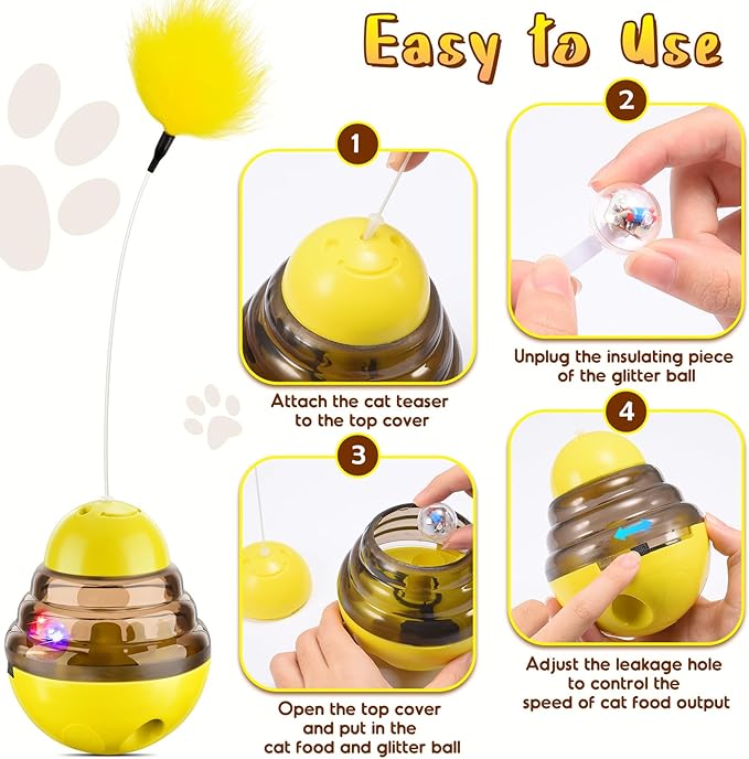 Interactive Cat Toys for Indoor Cats,Tumbler Toy for Kitten Tracking Balls Treat Dispenser for Bored Cat and Small Dogs to Chase and Exercise (Yellow)-Mewly Pet
