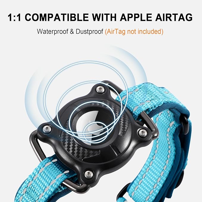 Airtag Dog Collar with Martingale Design, IP68 Waterproof Air Tag Collar Holder, Adjustable Reflective Soft Padded Nylon Dog Collar for Large Medium Small Dogs-Mewly Pet