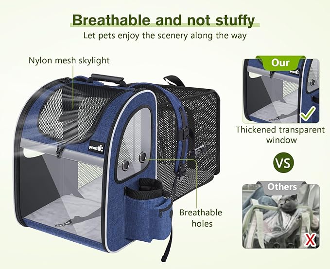 Pecute Pet Carrier Backpack, Cat Backpack Carrier, Expandable with Breathable Mesh for Small Dogs Cats Puppies, Dog Backpack Carrier for Hiking Travel Camping Outdoor, Hold Pets Up to 17 Lbs-Mewly Pet