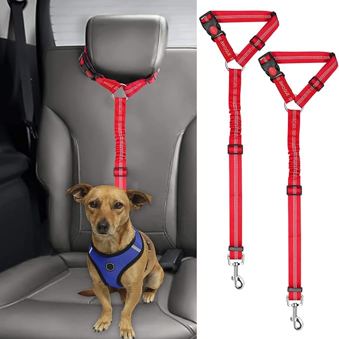 BWOGUE 2 Packs Dog Cat Safety Seat Belt Strap Car Headrest Restraint Adjustable Nylon Fabric Dog Restraints Vehicle Seatbelts Harness-Mewly Pet