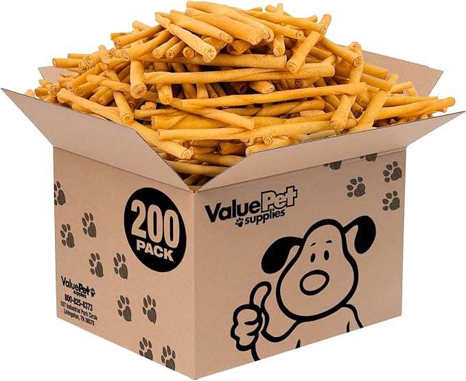 ValueBull USA - Rawhide Twists for Small Dogs, 5 Inch, Smoked, Varied Thicknesses, 200 Count Bulk Pack - Natural & Safe, USA Beef Hide, Long Lasting, Chemical Free, No Artificial Flavors-Mewly Pet