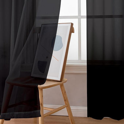 Aiyufeng 2 Panels Extra Long Sheer Window Curtains 120 Inches Length, Elegant Window Voile Panels/Drapes/Scarf/Treatment/Backdrop for Living Room Wedding Party Home Decor (40W x 120L inches, Black)