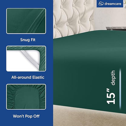 DREAMCARE King Size Sheets Set – 6 pcs Cooling Bed Sheets – up to 15” Deep Pocket King Sheet Set – 2500 Supreme Collection – Extra Soft 100% Brushed Microfiber Hotel Luxury with Side Pocket – E Green