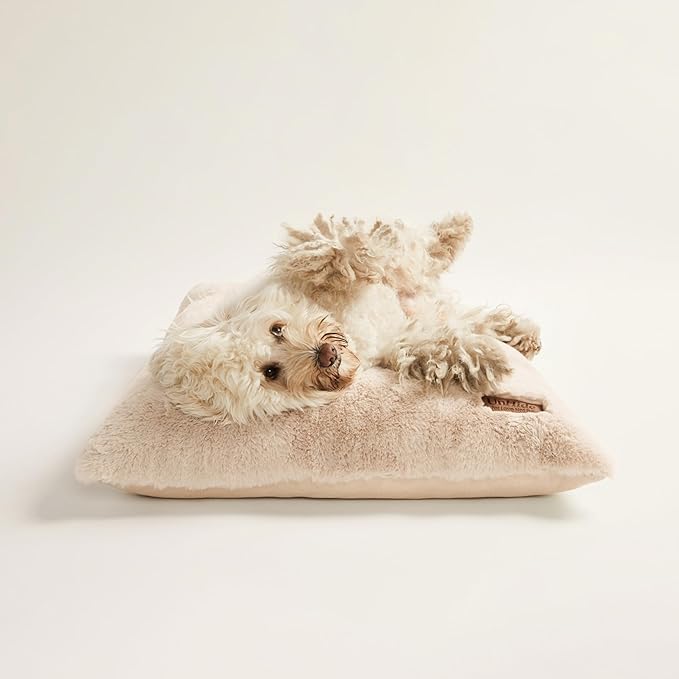 UnHide Floof Pet Pillow - Extra Soft Dog Bed Pillow- Removable Faux Fur Cover - Machine Washable - Helps Ease Pet Anxiety & Provides The Perfect Sleep, 36 x 42 x 5, Large - Beige-Mewly Pet