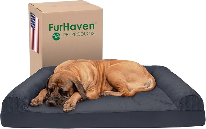 Furhaven Cooling Gel Dog Bed for Large Dogs w/ Removable Bolsters & Washable Cover, For Dogs Up to 125 lbs - Quilted Sofa - Iron Gray, Jumbo Plus/XXL-Mewly Pet