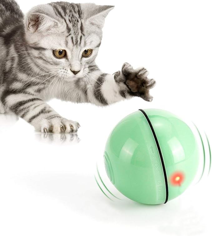 WWVVPET Interactive Cat Toy With LED Light, 360 Degree Self Auto Rotating Smart Ball, USB Rechargeable Spinning Toy, Stimulate Hunting Instinct for Kittens, Funny Chaser Roller Pet Toy-Mewly Pet