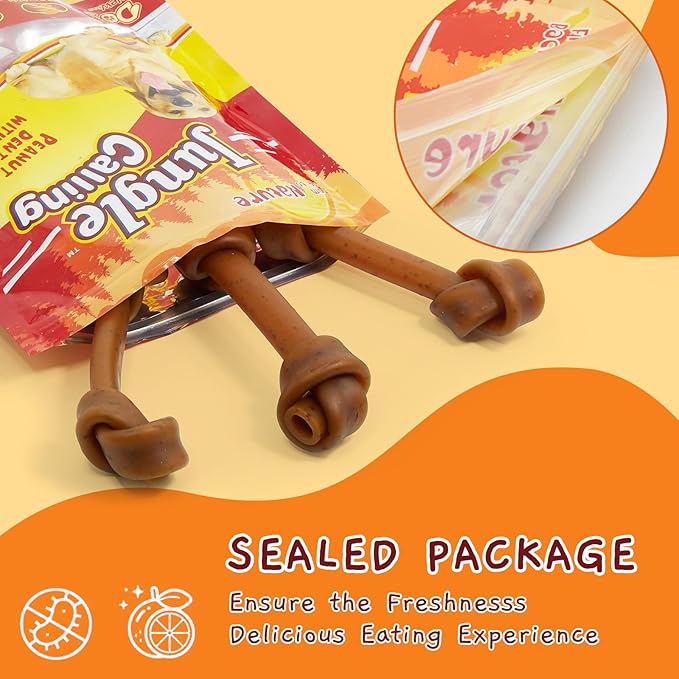 Jungle Calling Rawhide Free Dog Treats, Peanut Butter Bones, 6.5'' Pet Chews for Medium and Large Dogs,Digestible Chewing Snacks,4 Count (Pack of 1)-Mewly Pet