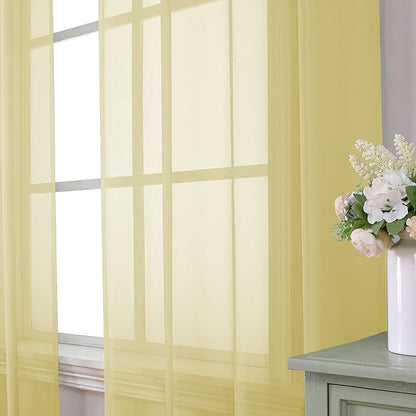Aiyufeng Yellow Sheer Curtains 63 Inches Long 2 Panels Set, Semi Transparent Voile Rod Pocket Sheer Window Drapes for Bedroom Bed Canopy Living Room Dining Wedding Party Backdrop, 40W x 63L inch