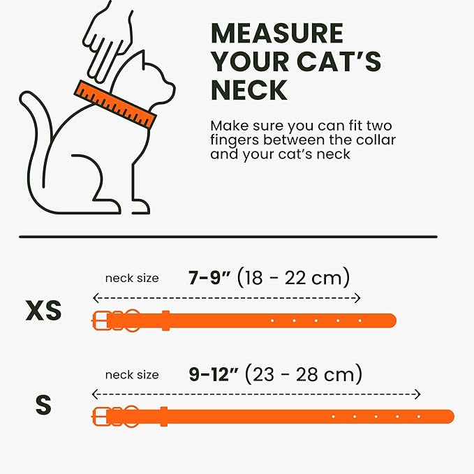 BRONZEDOG Leather Cat Collar with Removable Bells Non Breakaway Kitten QR Tag for Girl Boy (7" - 9" for Cats, Orange & Silver)-Mewly Pet