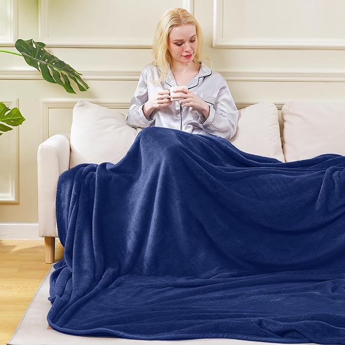Soft Queen Size Blanket All Season Warm Fuzzy Microplush Lightweight Thermal Fleece Blankets for Couch Bed Sofa,90x90 Inches,Royal Blue