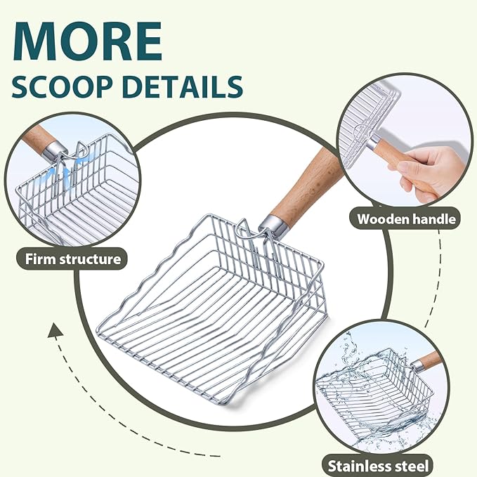 Cat Litter Scoop, Kitty Metal Scooper with Hook and Hole, Stainless Steel Kitten Poop Lifter for Litter Box, Non Stick, Durable and Heavy Duty Sifter for Easy Clean-Mewly Pet