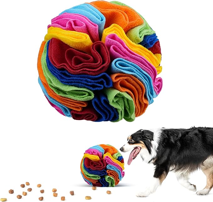 Pet Snuffle Ball, Puzzle Sniffing Interactive Dog Ball for Blind Dogs Training Stress Relief Dog Enrichment Toys Treat Machine Washable (20cm, Rainbow Color Upgrade)-Mewly Pet