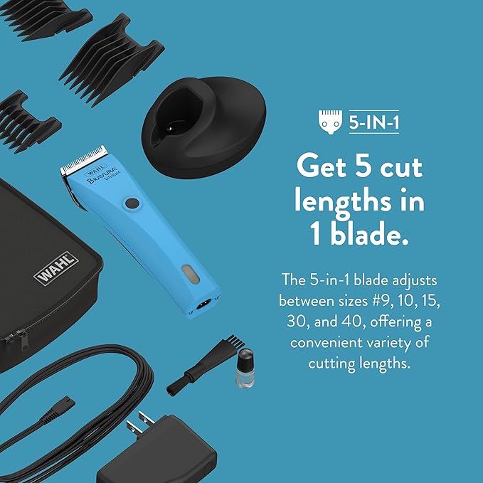 WAHL Professional Animal Bravura Lithium Ion Clipper - Pet, Dog, Cat, and Horse Corded/Cordless Clipper Kit, Turquoise (41870-0438)-Mewly Pet