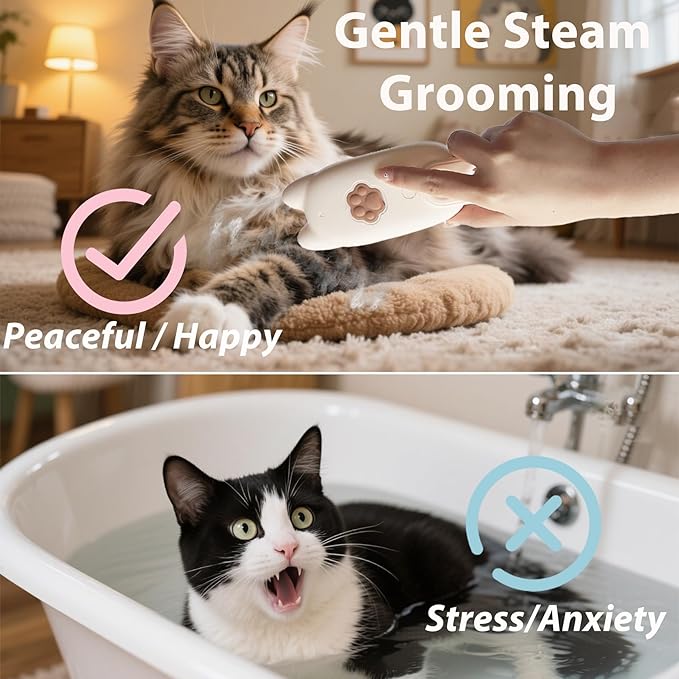 4 in 1 Cat Steam Brush Rechargeable Anti-Static Pet Spray Hair Removal Comb for Shedding and Grooming Multi-functional Pet Massage Brushes for Cats Dogs Small Animals-Mewly Pet