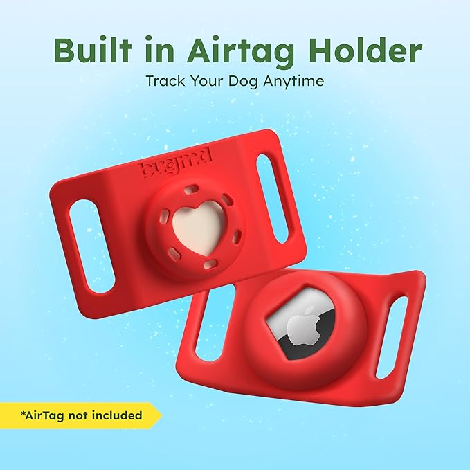 BugMD Paw Guardian Flea and Tick Prevention Pendant for Dogs with AirTag Holder | Plant-Powered Flea & Tick Control for Dog Collars Harnesses | Dog Tag with Air Tag Holder - Red-Mewly Pet