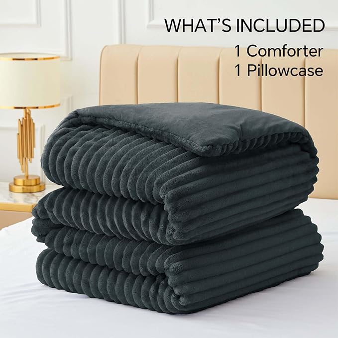 BEDELITE Fleece Twin Comforter Set -Super Soft & Warm Fluffy Dark Grey Bedding, Luxury Fuzzy Heavy Bed Set for Winter with 1 Pillow case