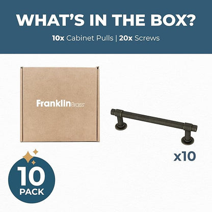 Franklin Brass - Francisco Warm Chestnut Cabinet Handles 4 Inch (4") Hole Center Pulls | Easy Install, Durable Hardware for Kitchen Cabinet Door, Drawers, Dresser Pull, Furniture (10 Pack)
