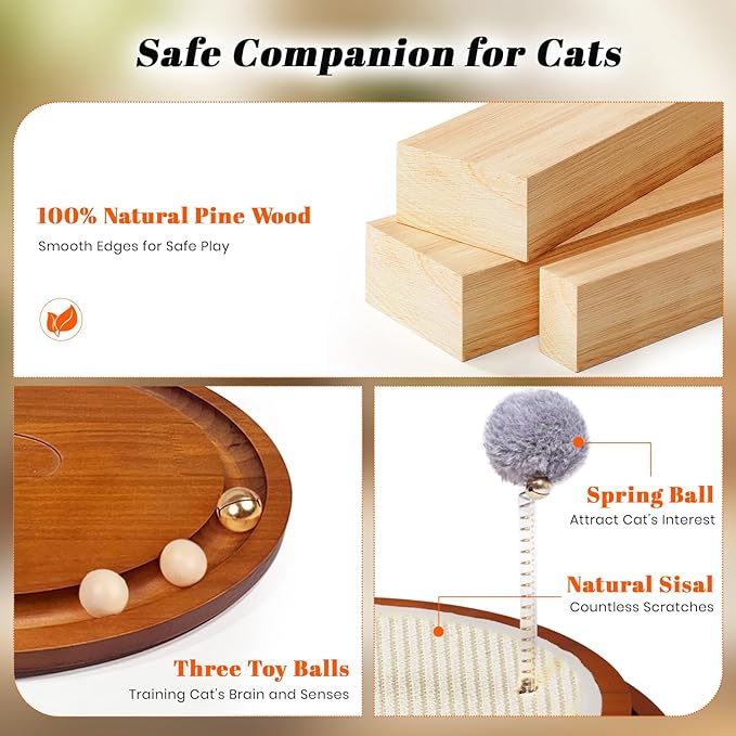 Cat Scratcher, Cat Cratch Sisal Pad with Wooden Roller Ball Toy, Cat Scratchers Interactive Toys for Indoor Cats, Satisfies Kitten’s Scratching, Chasing and Hunting-Mewly Pet