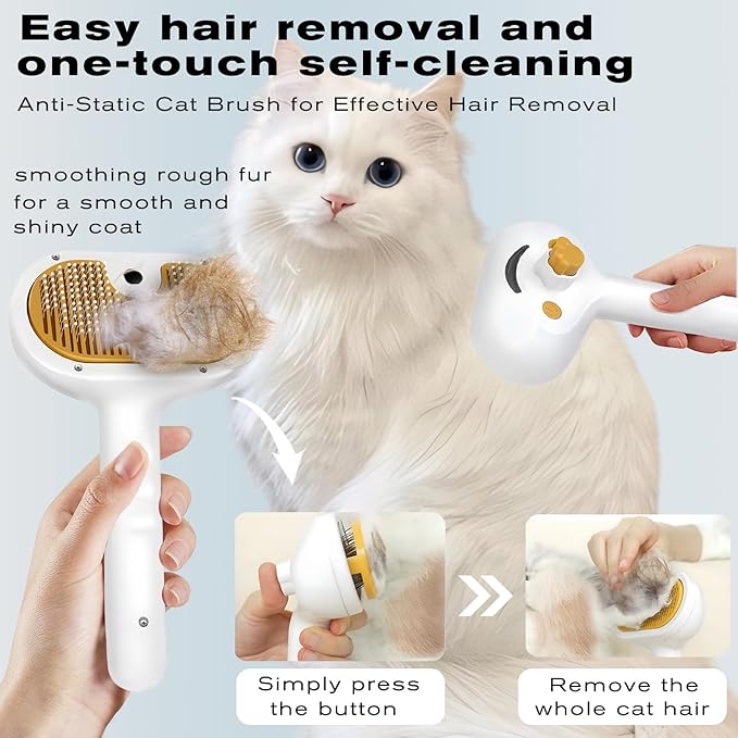 Pet Steam Brush for Dog & Cat – 3-in-1 Spray Hair Removal Comb – Steam Brush for Shedding & Grooming – Spritz Defur Comb – Includes Ear Wipes-Mewly Pet