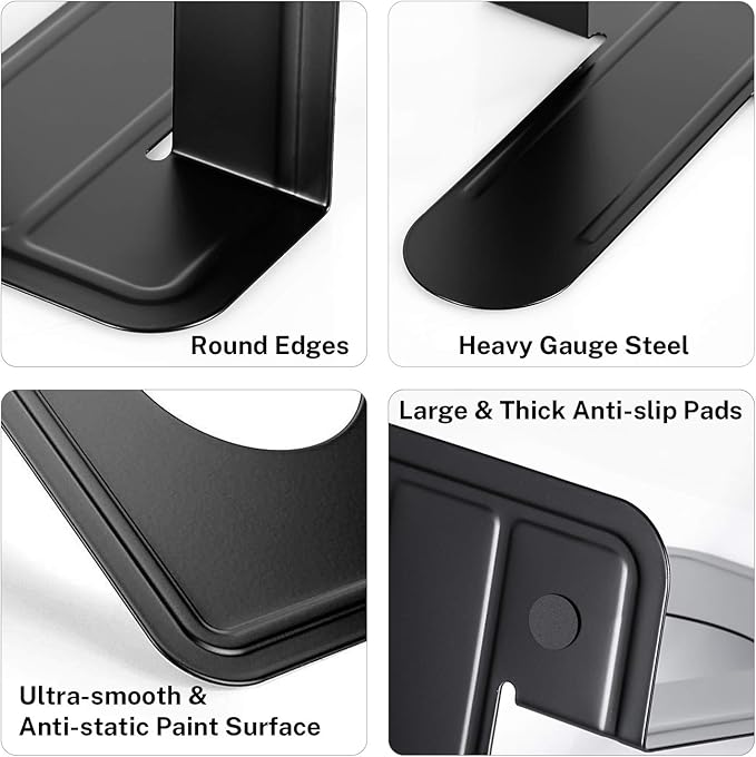 MaxGear 8.5 in Extra Large Heavy Duty Metal Book Ends, Classic Black Premium Bookends for Shelves, Non-Skid Bookend, Book Stopper for Books/Movies/CDs/Games, 8.5 x 5.9 x 7.8 in,3 Pairs