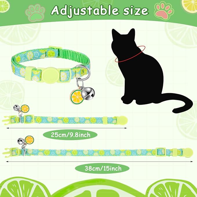 Frienda 12 Pcs Spring Summer Breakaway Cats Collars Girl Cat Safety Adjustable Collars with Bell and Summer Fruit Patterns Pendants Set for Pets Decoration(Medium)-Mewly Pet