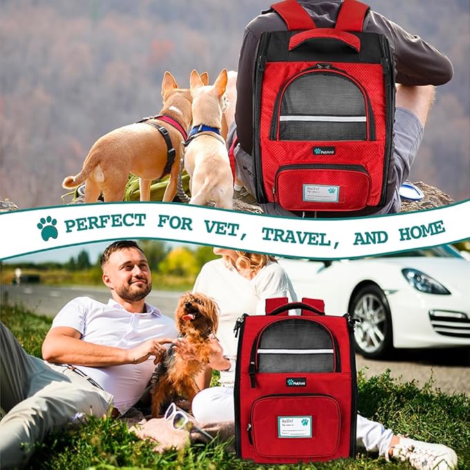 PetAmi Dog Backpack Carrier for Small Large Cat, Pet, Puppy, Ventilated Pet Hiking Backpack Travel Bag, Airline Approved Cat Backpack Carrier, Camping Biking Dog Bag Up to 18lbs Pet, Red-Mewly Pet