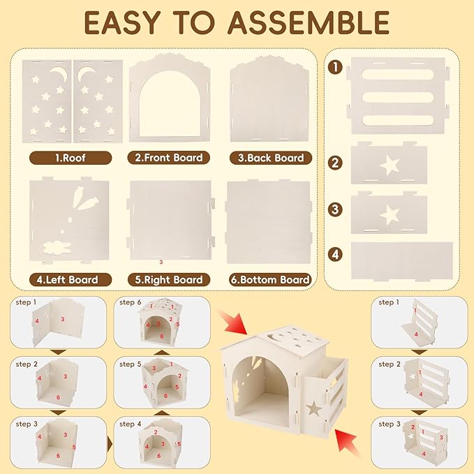 Extra Large Rabbit House & Rabbit Hay Feeder, Indoor Bunny Hideout with Feeder, Small Animal Houses & Habitats and Guinea Pig Hay Feeder-Mewly Pet