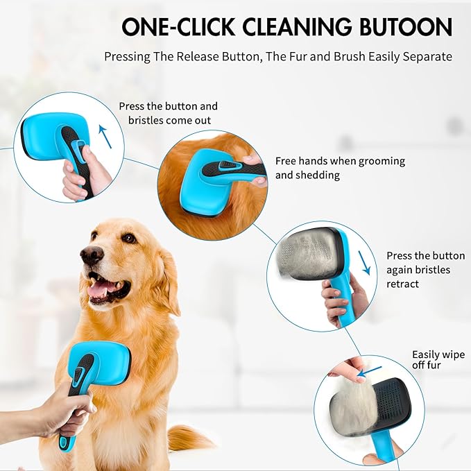 Dog Brush Kit - Self-Cleaning Slicker Brush with Bath Brush & Undercoat Rake | Deshedding Tools for Large - Small Dogs & Cats, Professional 3-in-1 Pet Grooming Set for Heavy Shedding, Blue-Mewly Pet
