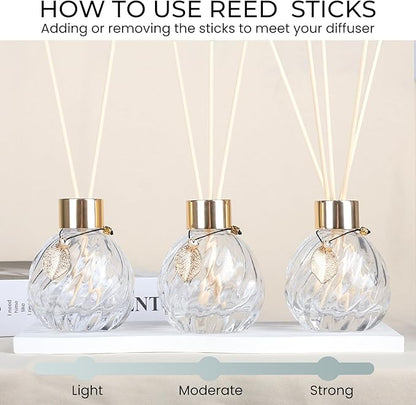 4-Piece Reed Diffuser Set with Metal Golden Decoration, 3.5-4.2oz Empty Bottles and 20 Reed Sticks, Unique Design for Home and Office (4 Different Bottles)