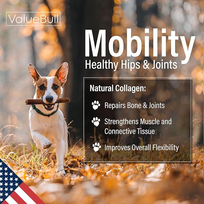 ValueBull USA Collagen Sticks for Dogs, 6 Inch Jumbo Chews, Natural Long-Lasting Dog Treats, 100 Count Bulk Pack - Promotes Joint, Skin & Coat Health with Glucosamine and Chondroitin-Mewly Pet