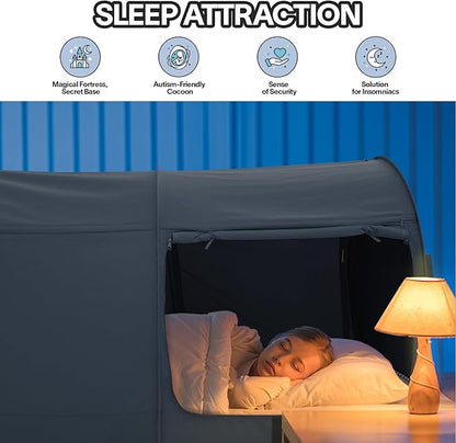 Alvantor Canopy Bed Dream Privacy Space Full Sleeping Tents Indoor Pop Up Portable Frame Curtains Breathable Grey Cottage (Mattress Not Included) Reducing Light, Charcoal (2006)
