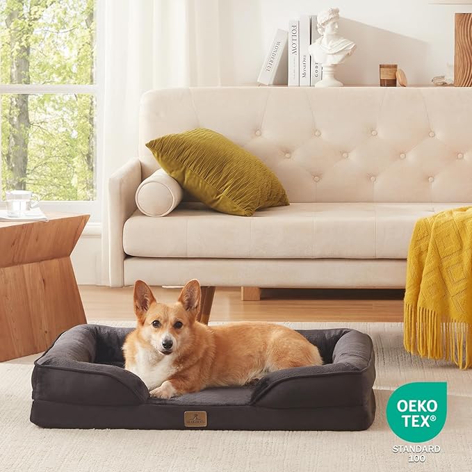 Bedfolks Orthopedic Dog Bed, Waterproof Dog Sofa Bed for Large Dogs, Egg Foam Pet Couch Bed with Removable Washable Cover and Nonslip Bottom, Black-Mewly Pet