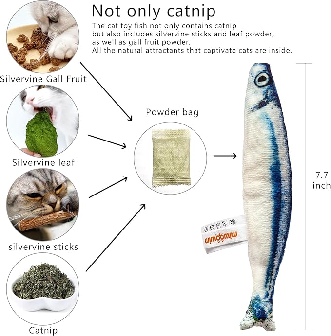 6 PCS Cat Fish Toy Soft and Durable,Cat nip Toy with Catnip Inside, Kicker Toys for Indoor Kitten Exercise,Kitty Teething Chew Toy (6 Sauries)-Mewly Pet