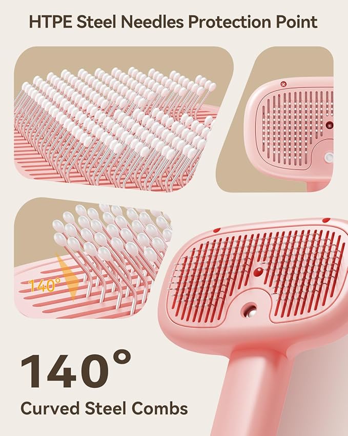 ROJECO 3-in-1 Pet Steam Brush for Cats&Dogs - Detangling Comb with Adjustable Mist, Handheld Deshedding Grooming Tool for Long/Short Hair, Massage Brush & Shedding Control Gift,Cordless,Pink-Mewly Pet