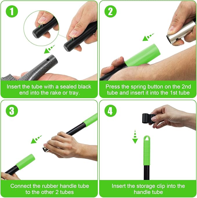 Non-Breakable Pooper Scooper, Dog Pooper Scooper Tray & Rake Set with Adjustable Stainless Steel Long Handle for Large Medium Small Dogs (Green)-Mewly Pet