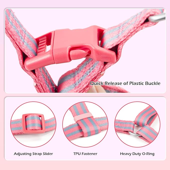 Stripe Step in Dog Harness for Small Dogs, Freedom Nylon Dog Halter Vests, Lightweight and Escape Proof Puppy Harness, Quick Fits for Small Medium and Large Dogs, Pink M-Mewly Pet