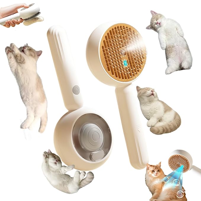 Cat steam brush for indoor cats features blue light technology,combining a dog steam brushes,ideal for the pets steam brushes for dogs and cats,and pet spray hair removal comb user GREY-Mewly Pet